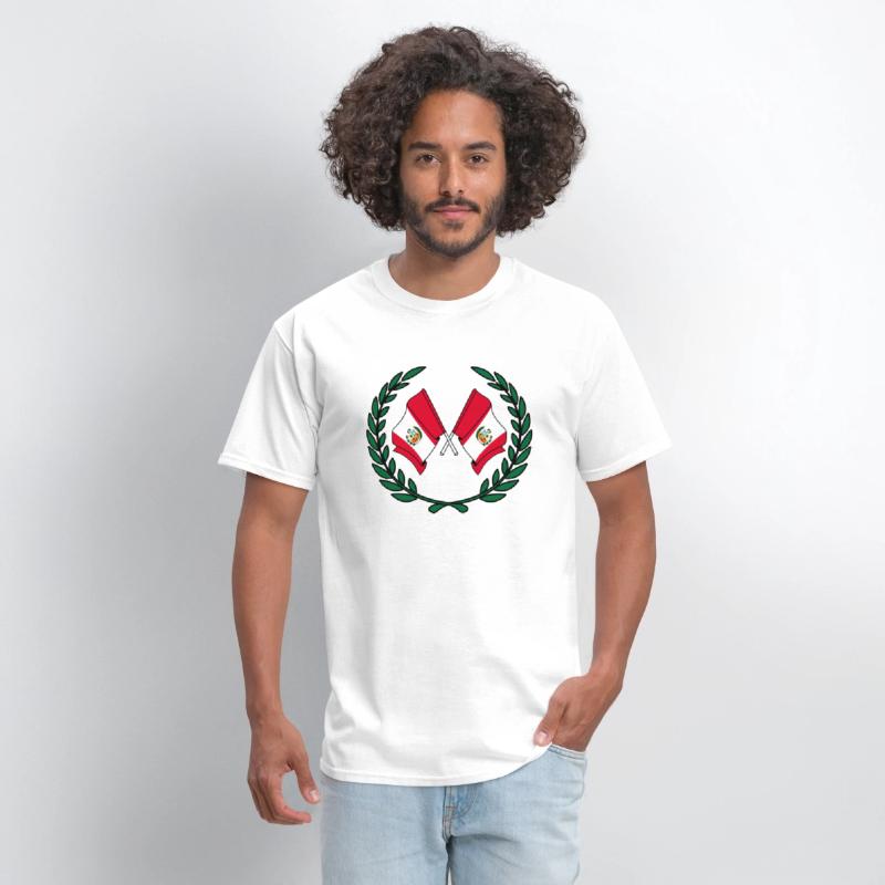 Flags Peru in laurel wreath