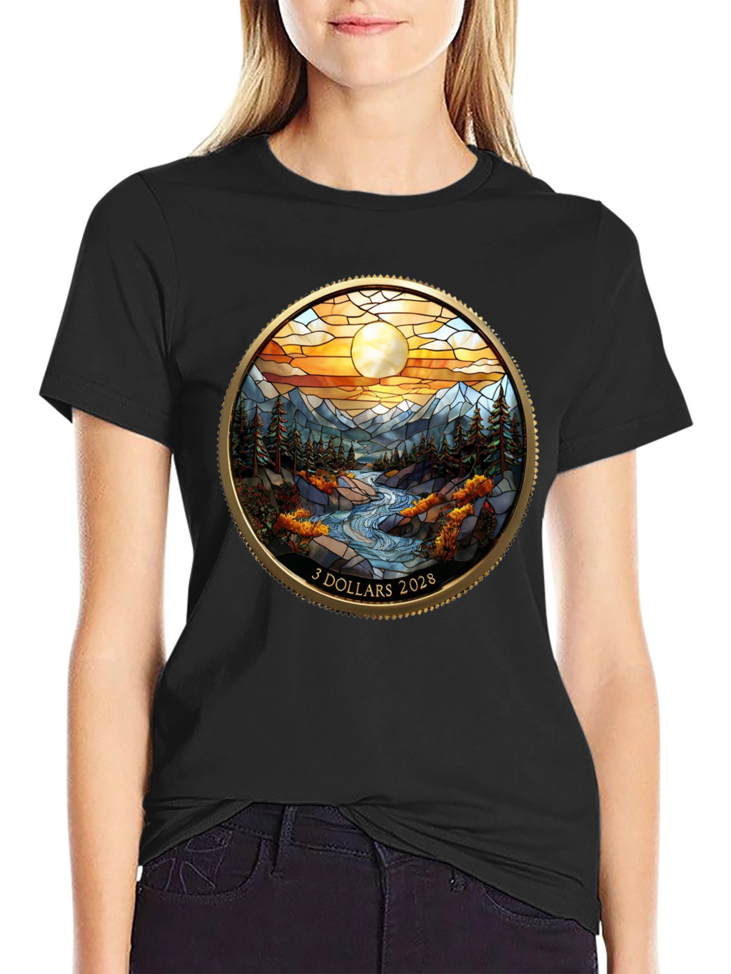 Scenic River Design Black T-Shirt