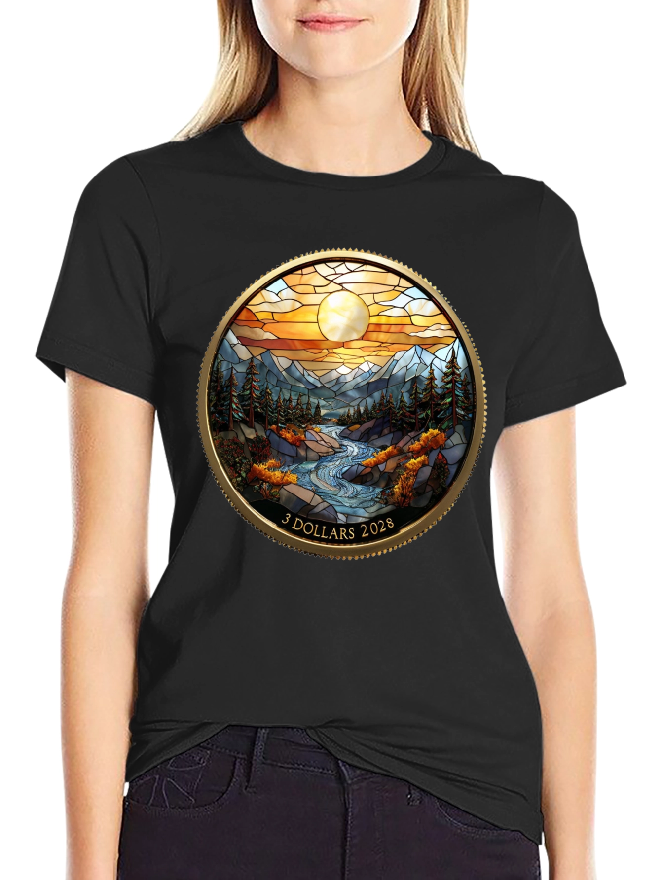 Scenic River Design Black T-Shirt