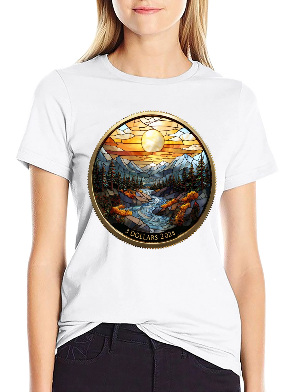 Scenic River Design Black T-Shirt