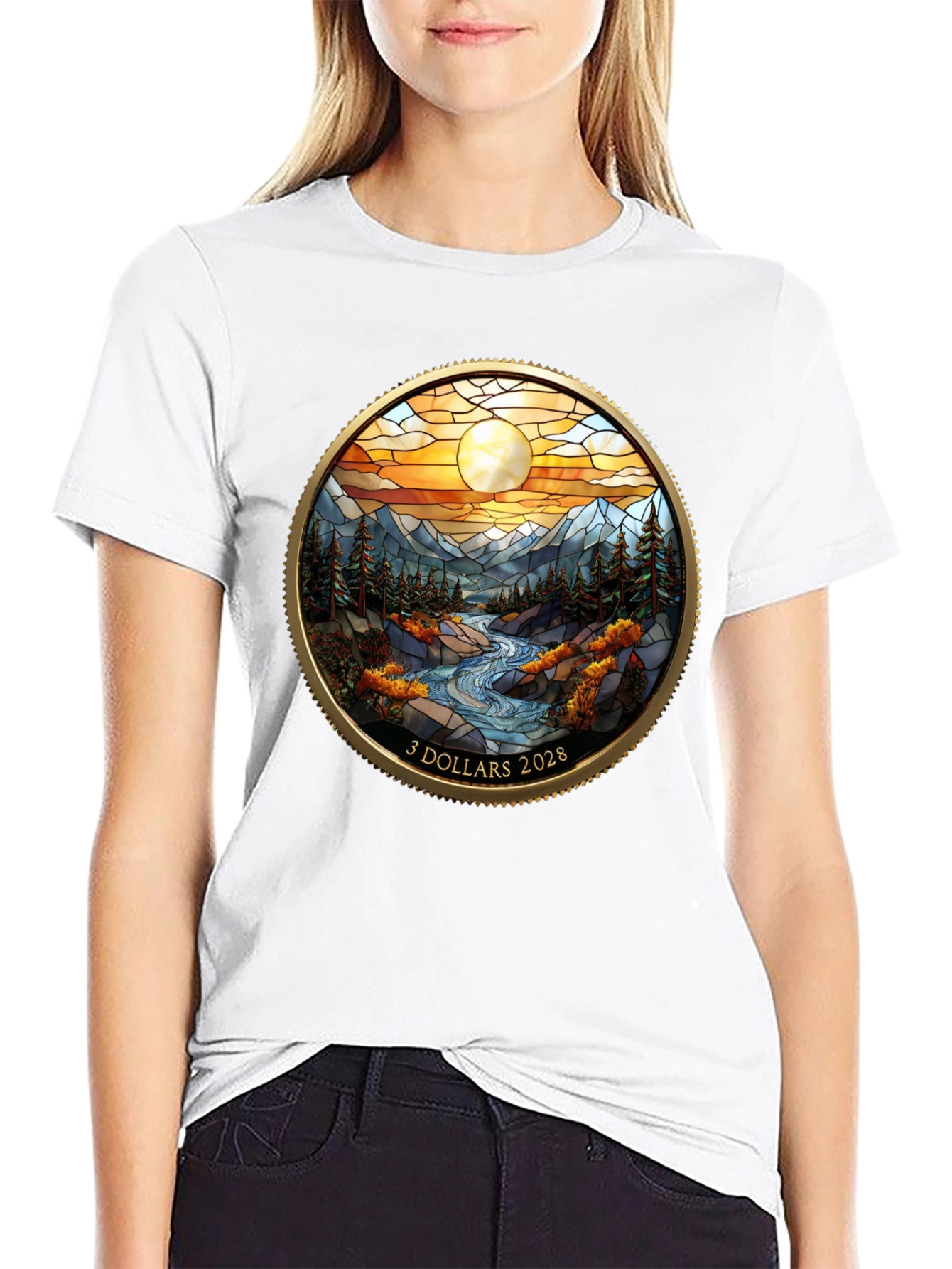 Scenic River Design Black T-Shirt