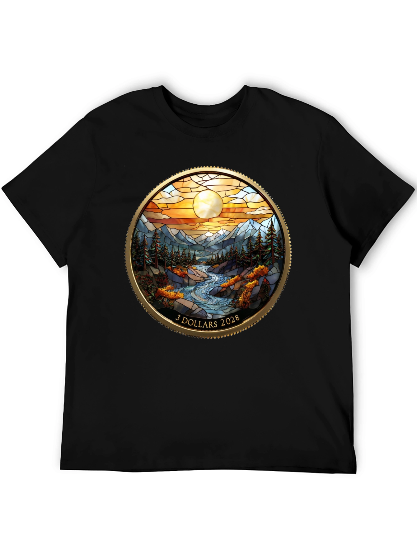 Scenic River Design Black T-Shirt