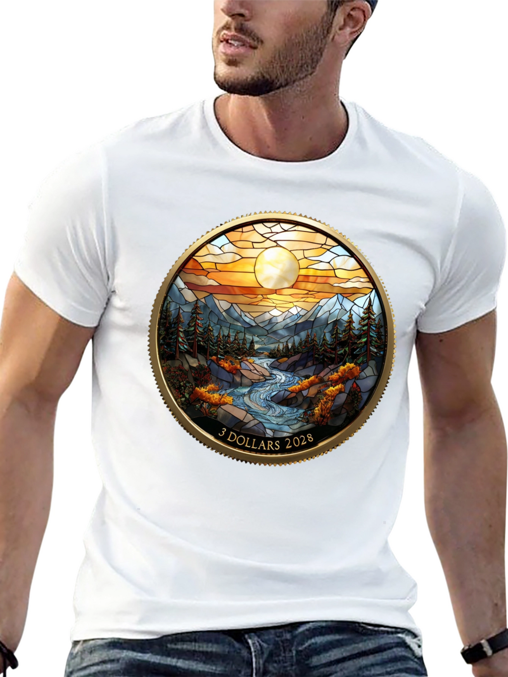 Scenic River Design Black T-Shirt