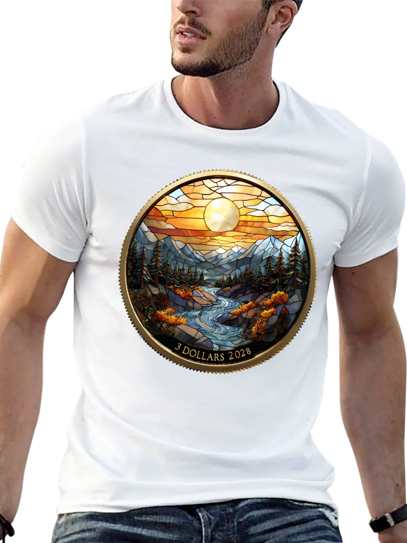 Scenic River Design Black T-Shirt
