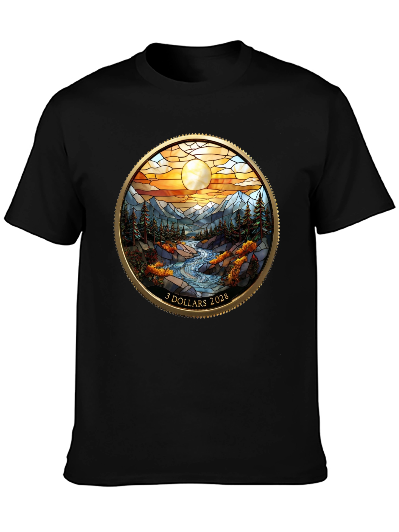Scenic River Design Black T-Shirt