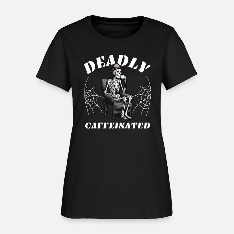 Funny and scary skeleton with coffee for Halloween