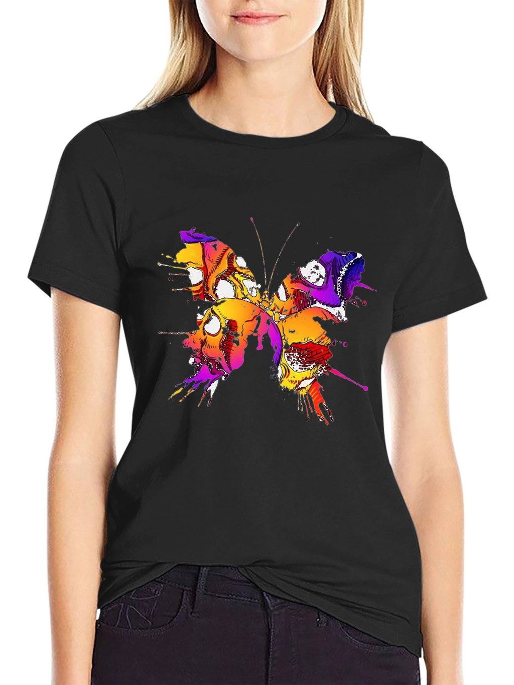 Butterfly Skull Graphic Tee - Mens Black T-Shirt