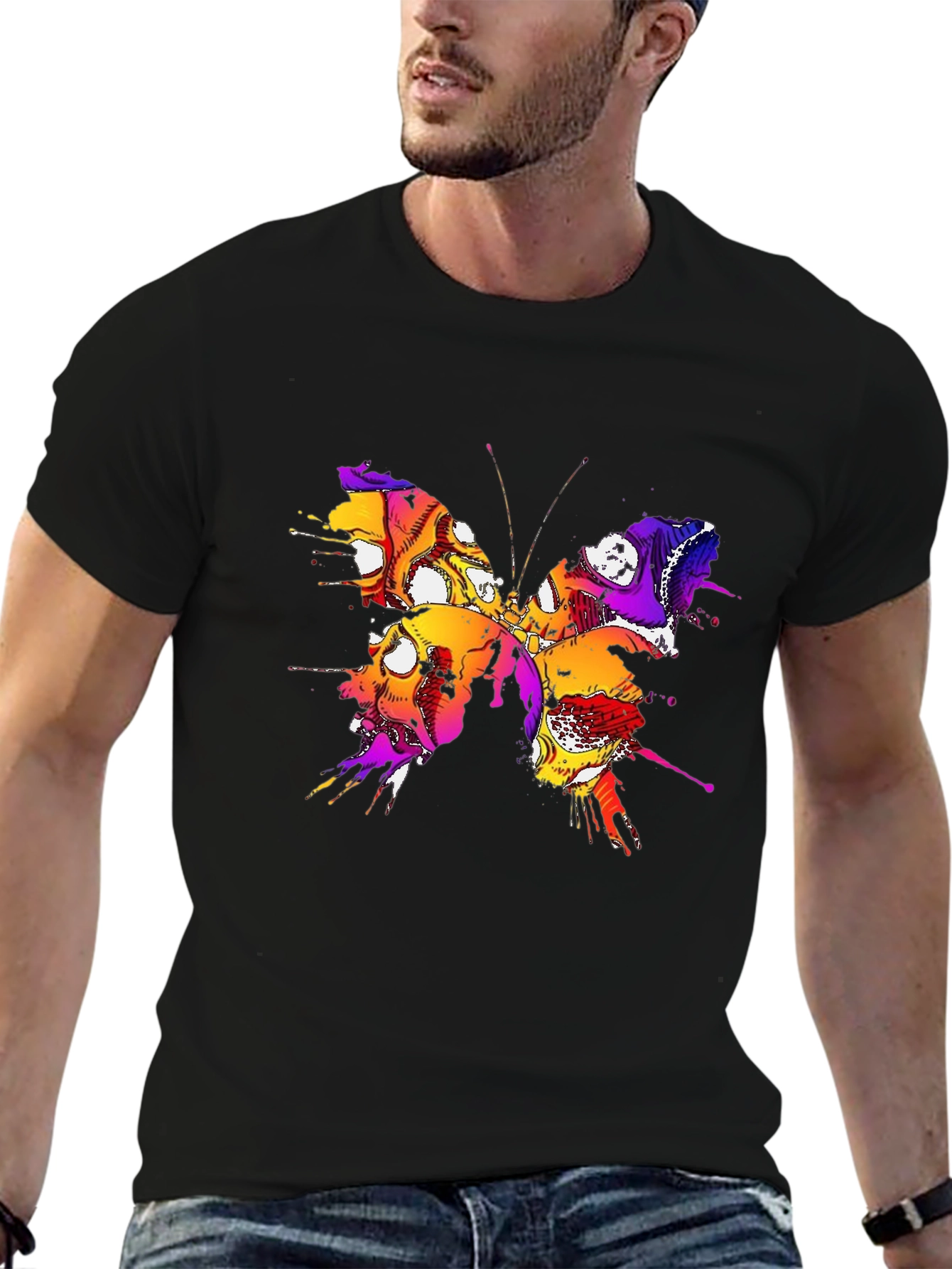 Butterfly Skull Graphic Tee - Mens Black T-Shirt