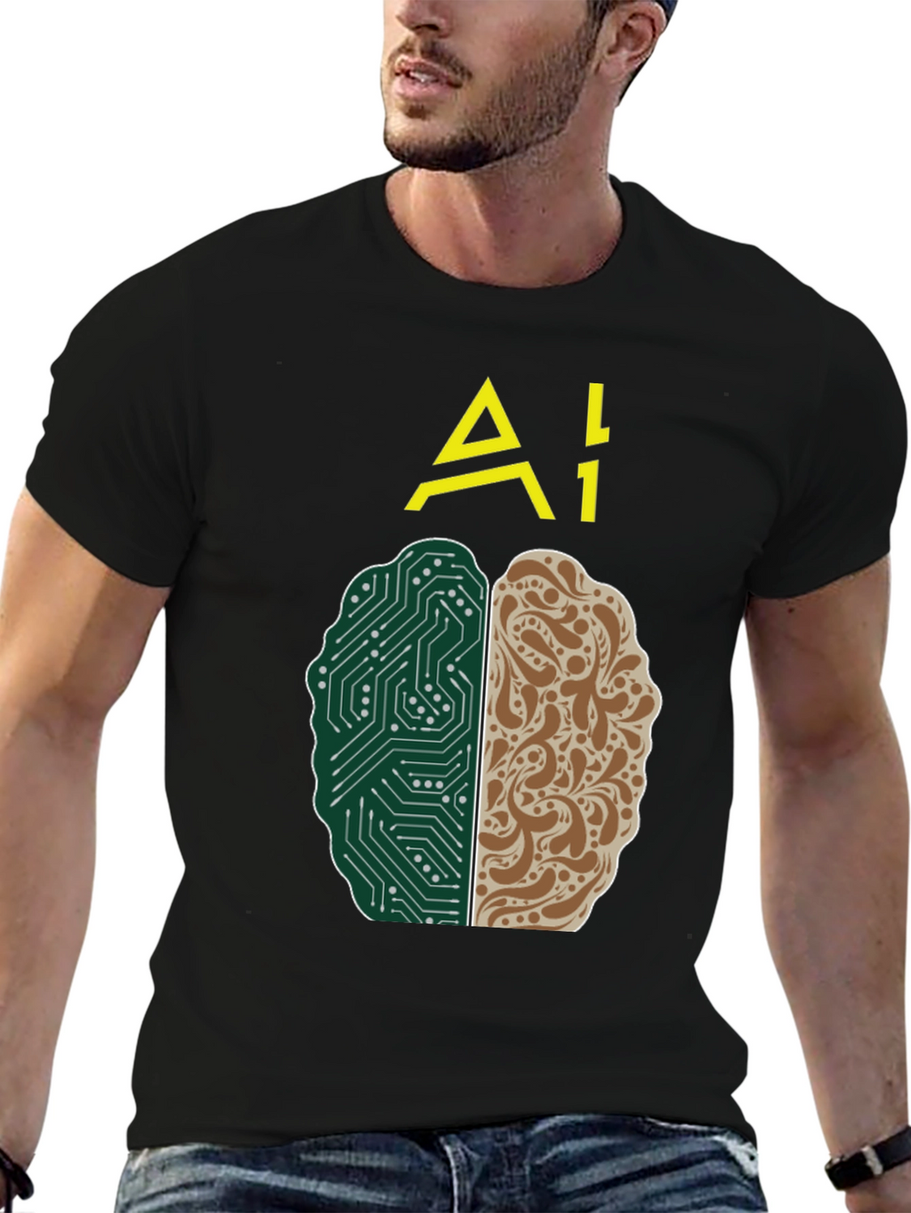 AI Brain T-Shirt - Tech and Human Design