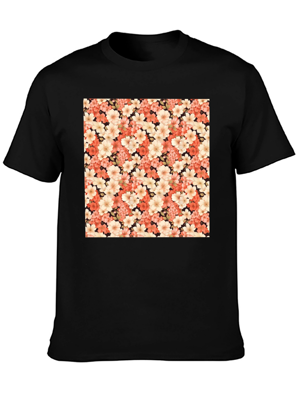 Floral Pattern Black T-Shirt