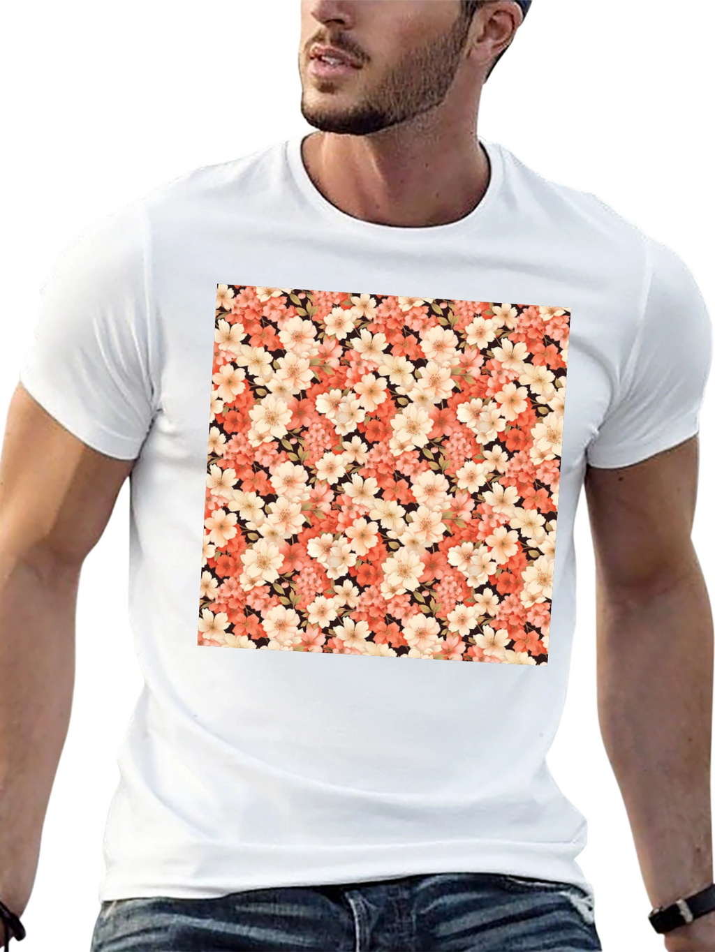 Floral Pattern Black T-Shirt