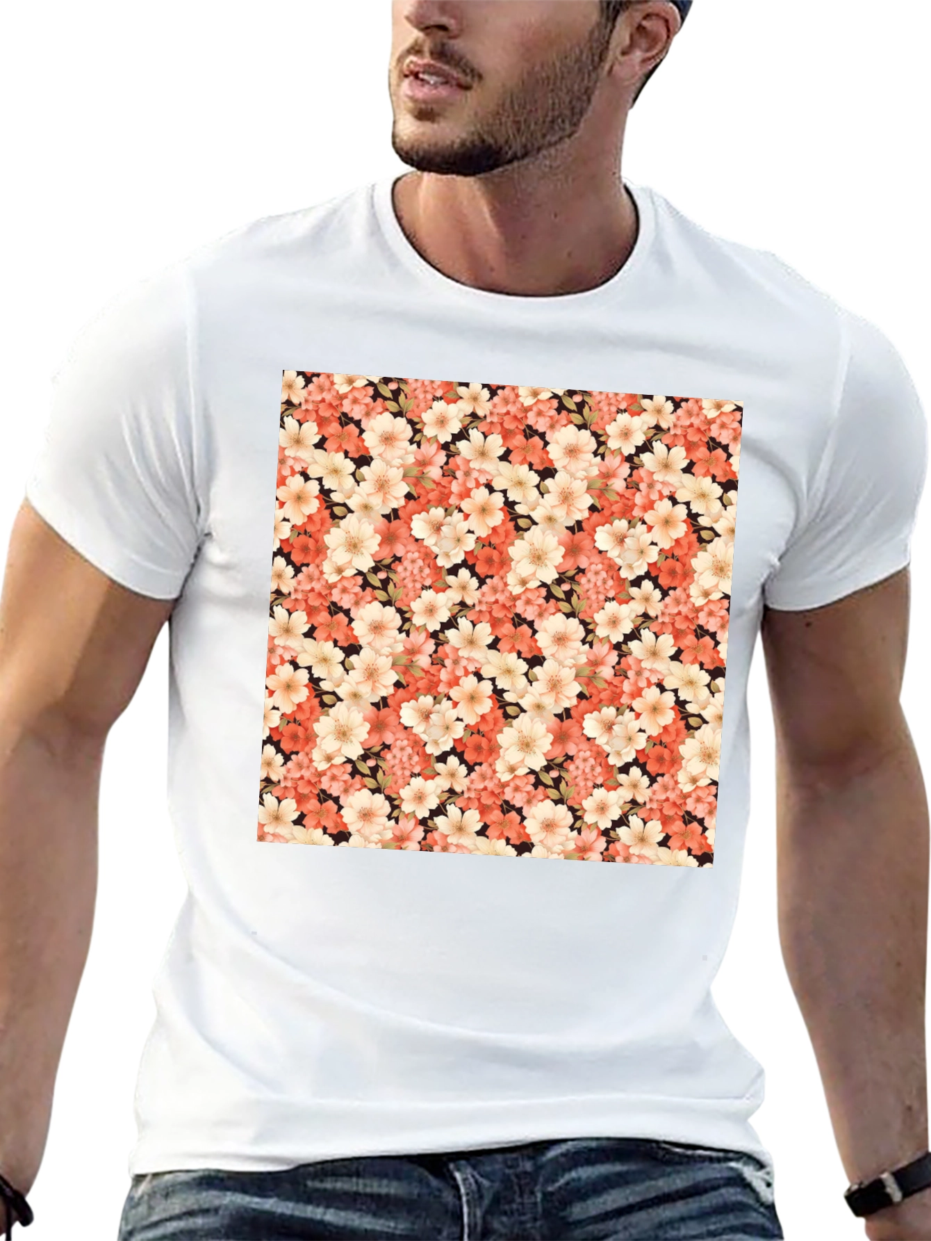 Floral Pattern Black T-Shirt