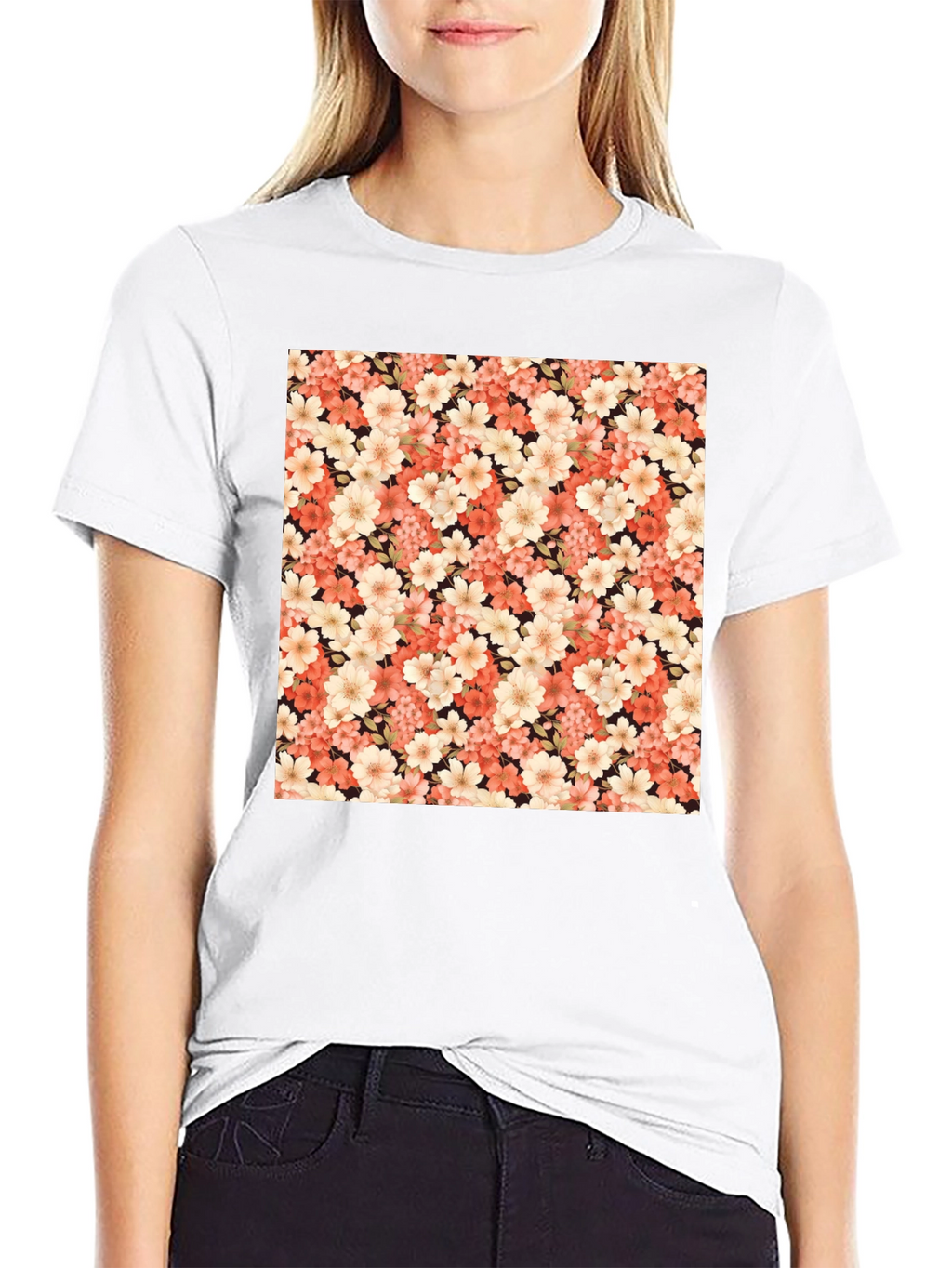 Floral Pattern Black T-Shirt