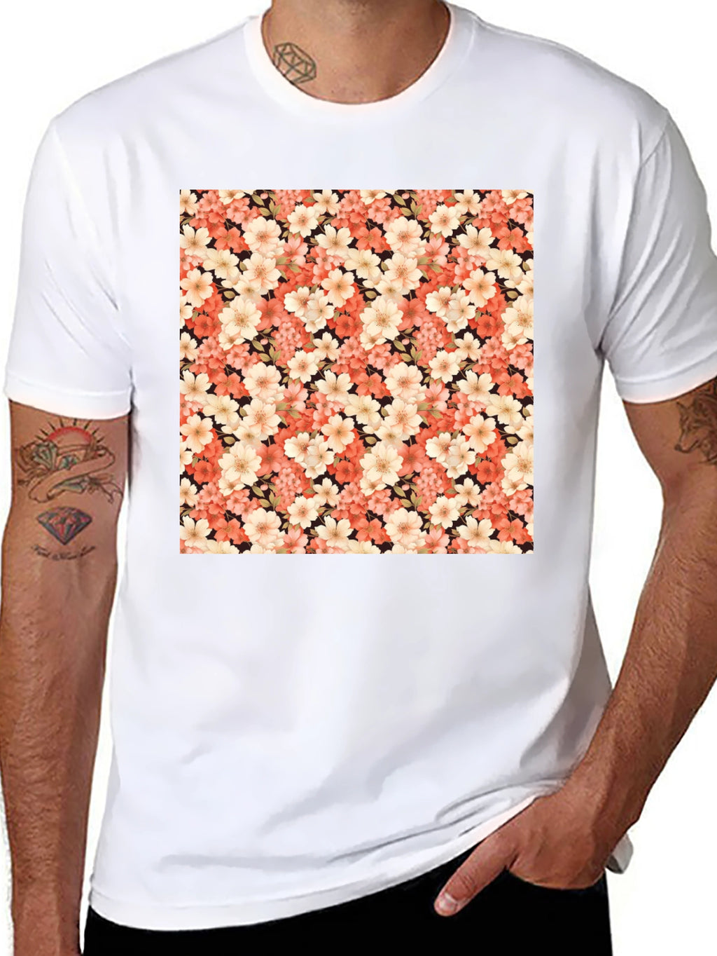 Floral Pattern Black T-Shirt