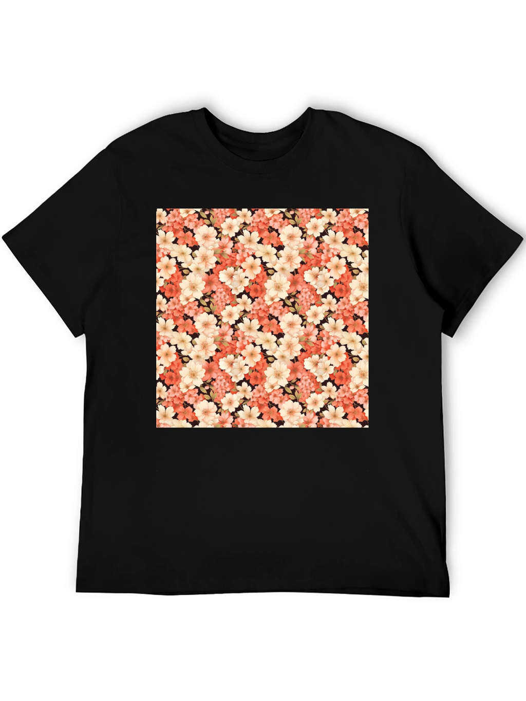 Floral Pattern Black T-Shirt