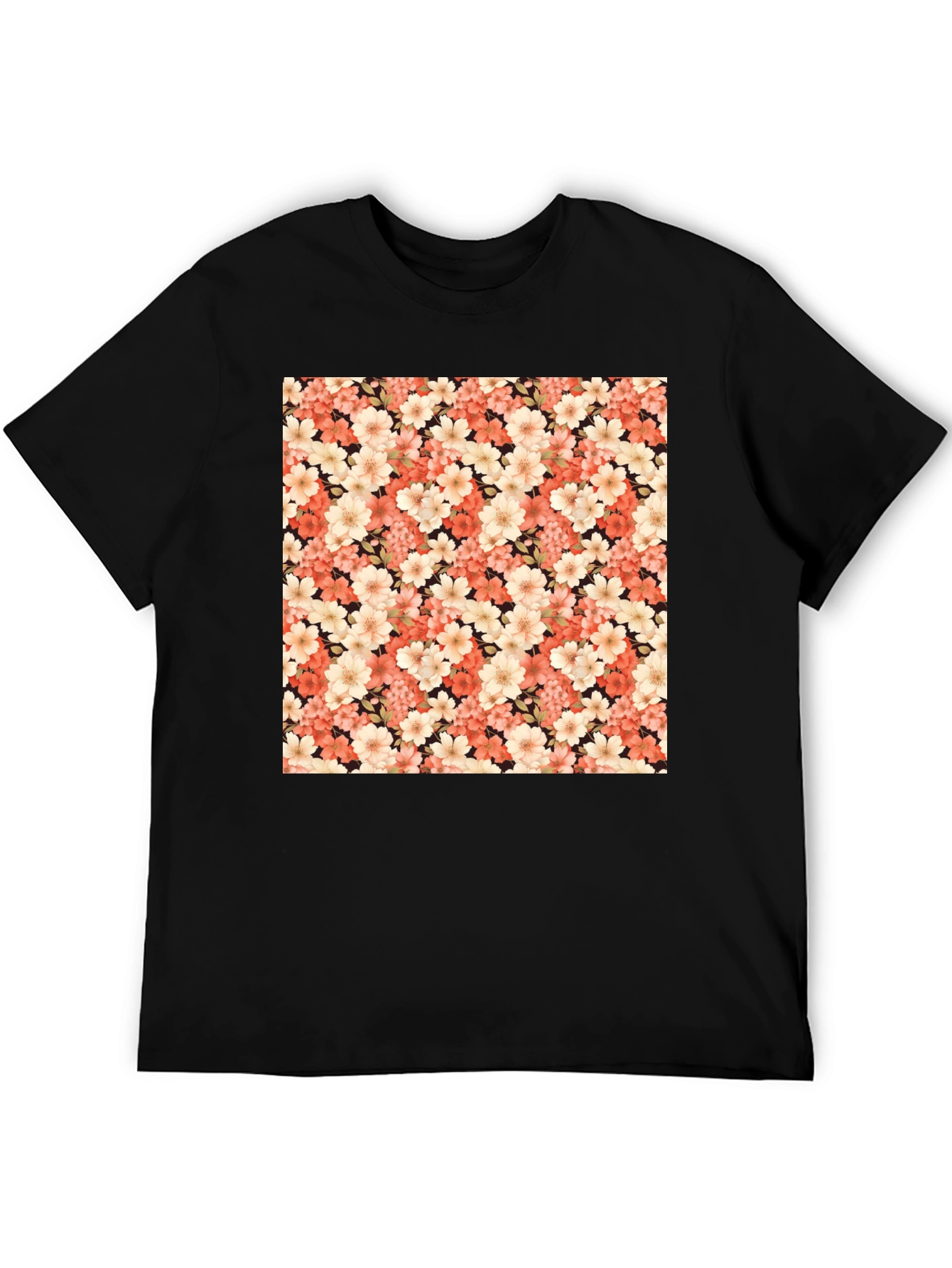 Floral Pattern Black T-Shirt