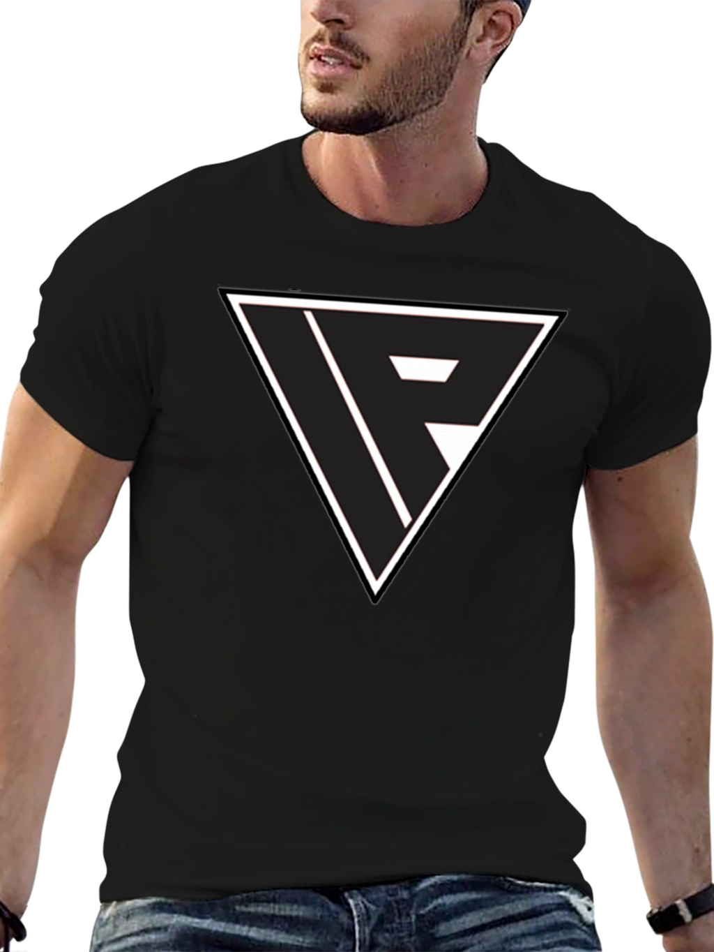 Black T-Shirt with Triangle Logo Graphic