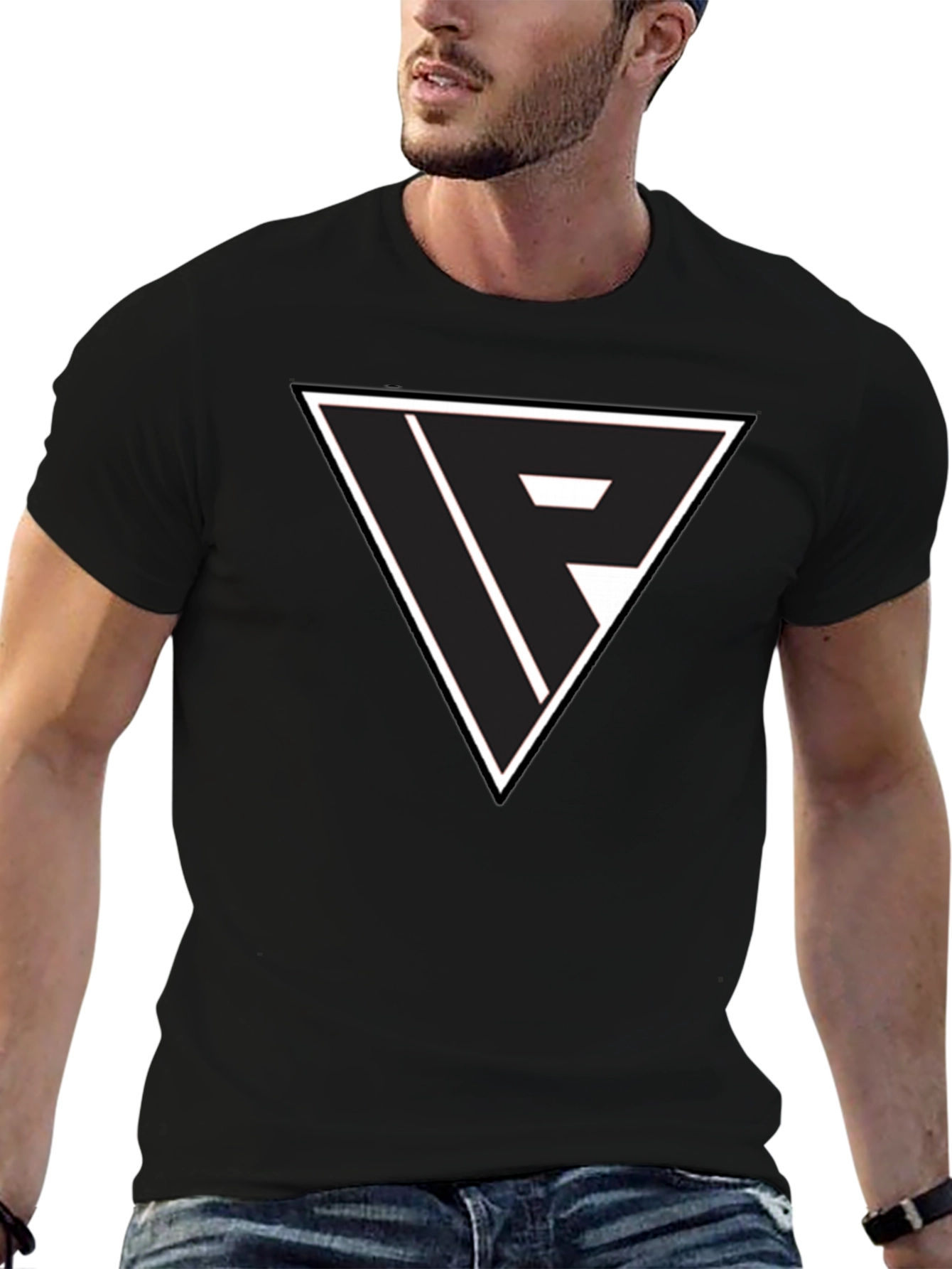 Black T-Shirt with Triangle Logo Graphic