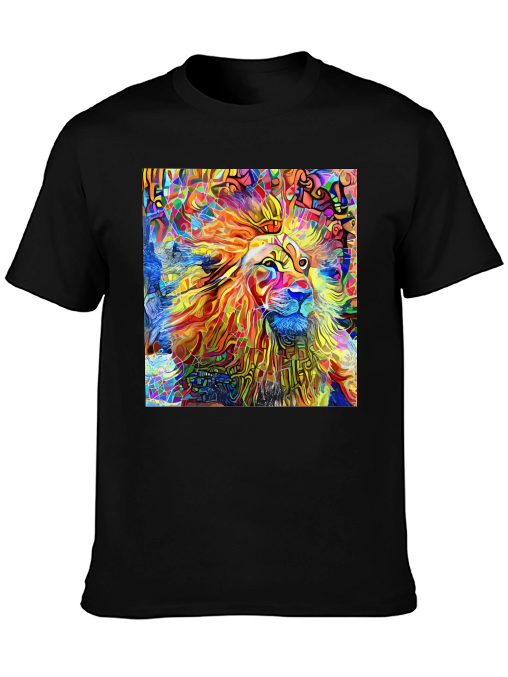 Vibrant Lion Art Black T-Shirt