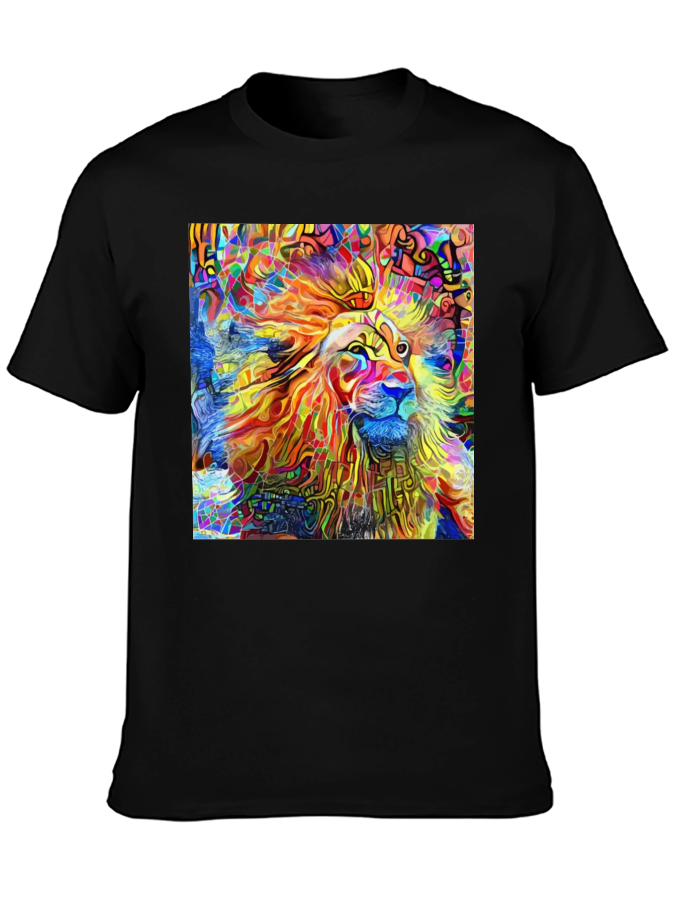 Vibrant Lion Art Black T-Shirt
