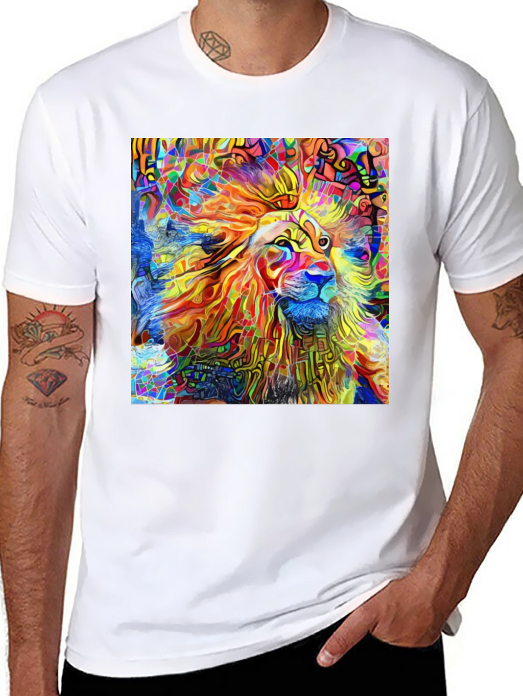 Vibrant Lion Art Black T-Shirt