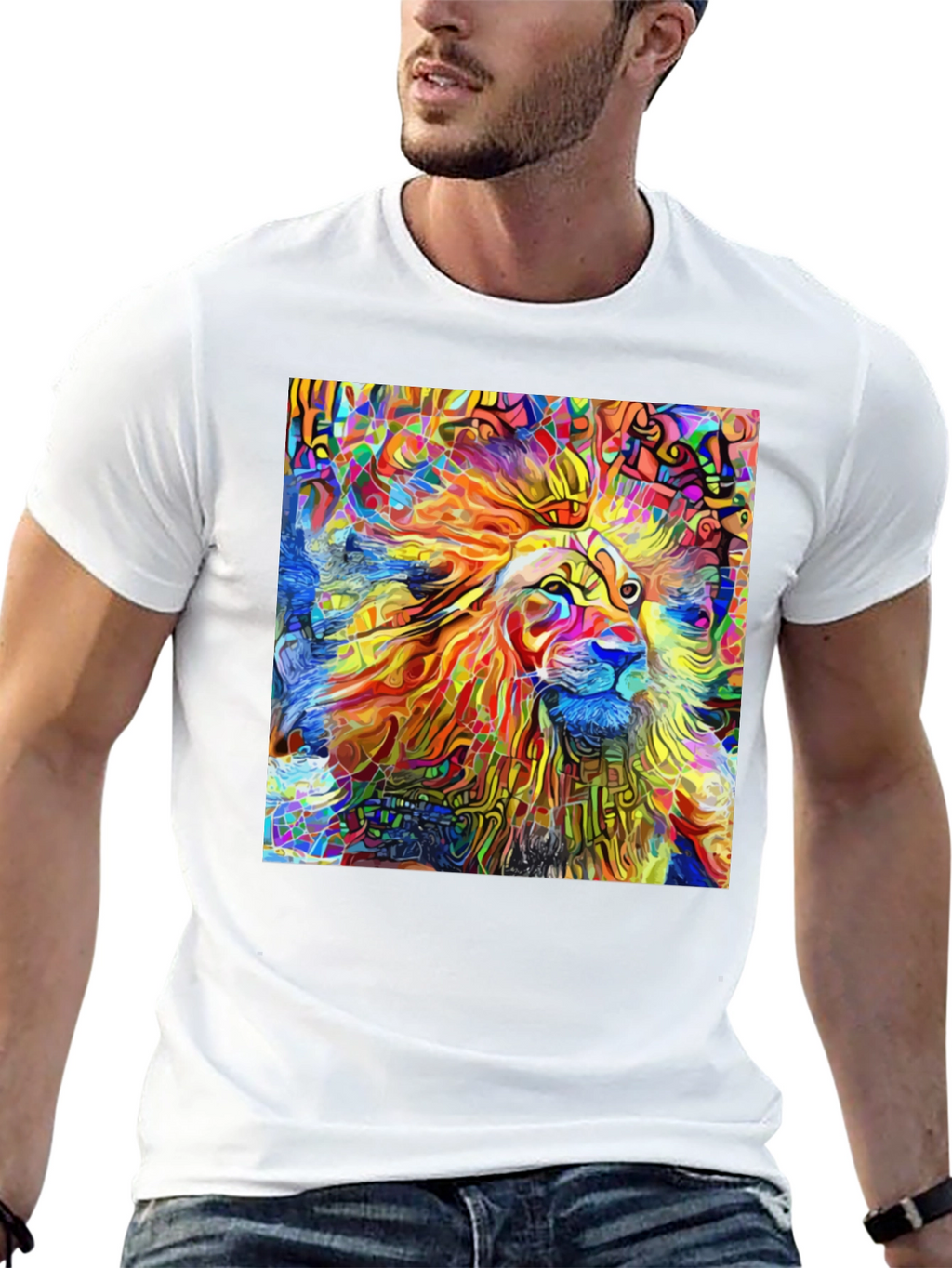 Vibrant Lion Art Black T-Shirt