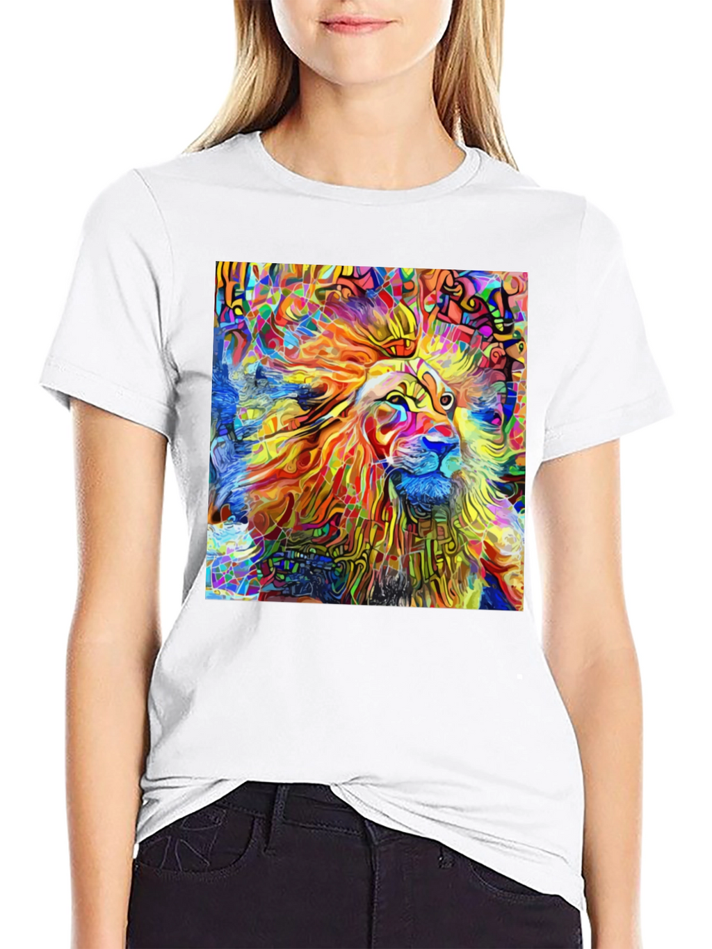 Vibrant Lion Art Black T-Shirt