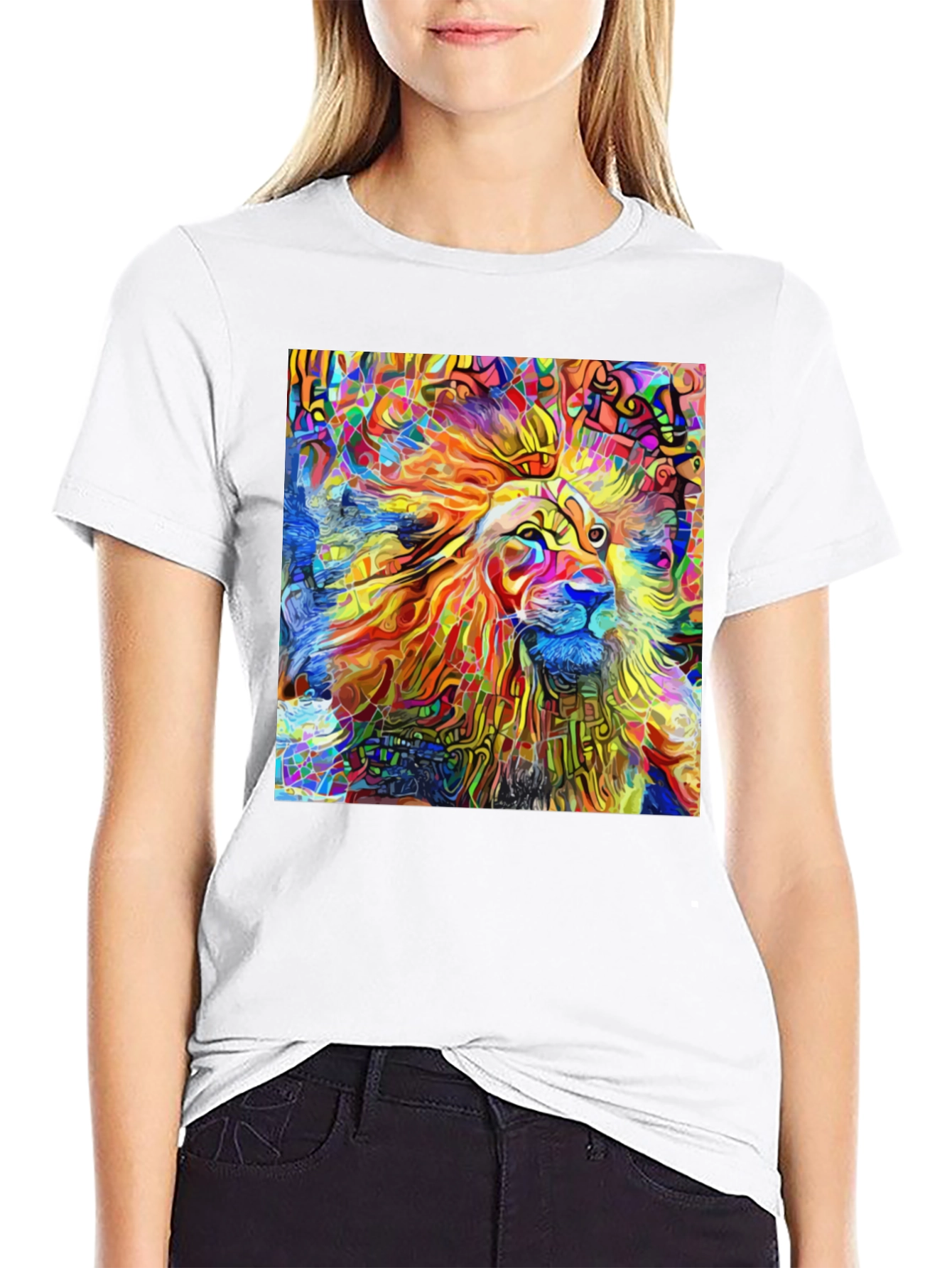 Vibrant Lion Art Black T-Shirt
