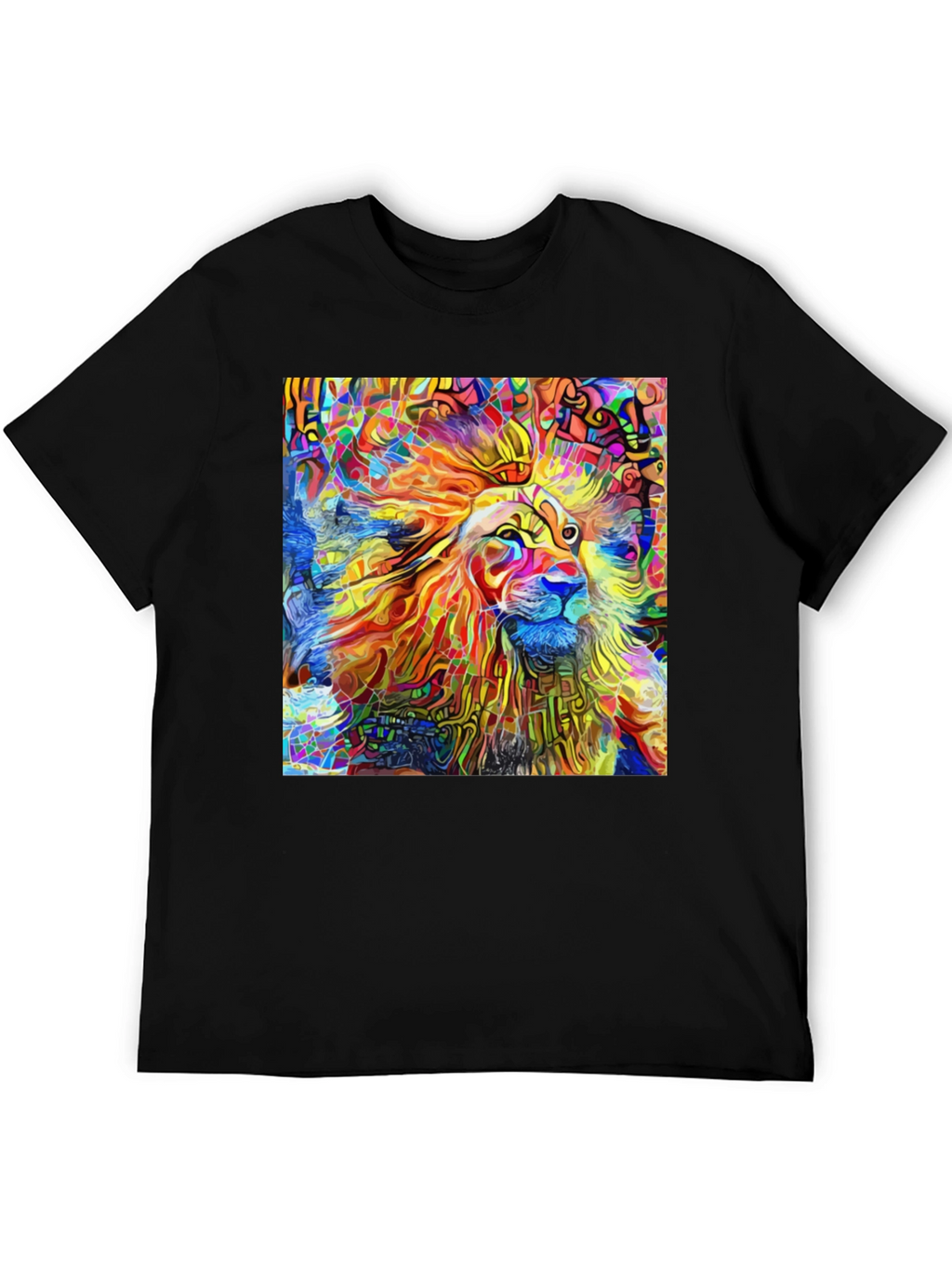 Vibrant Lion Art Black T-Shirt