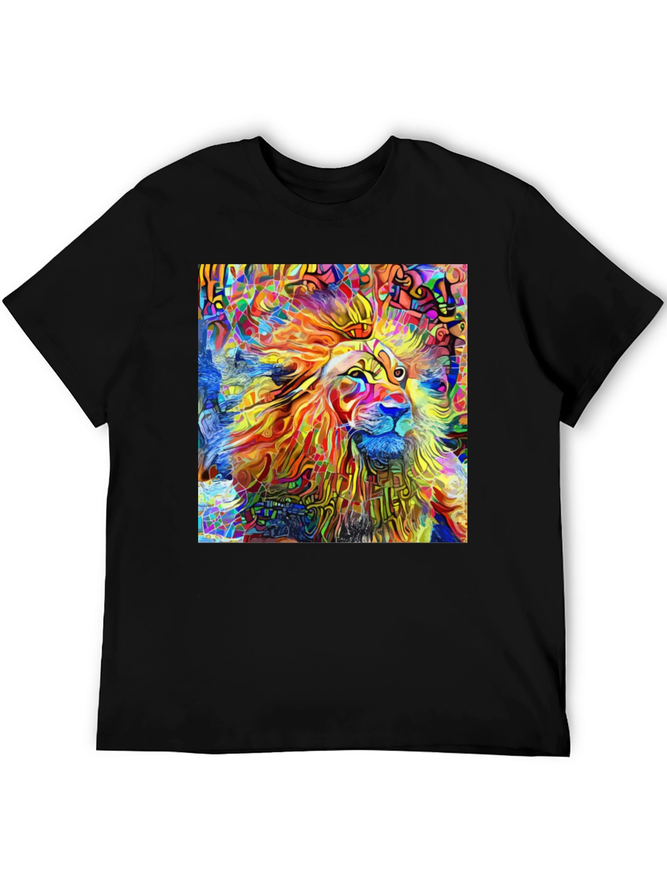 Vibrant Lion Art Black T-Shirt