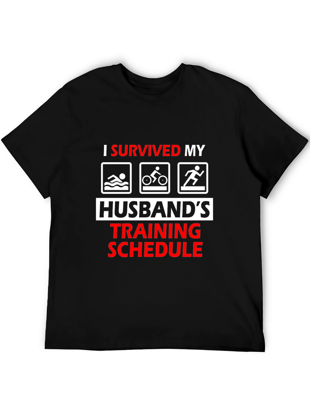 Humorous I Survived Husbands Triathlon Training T-Shirt