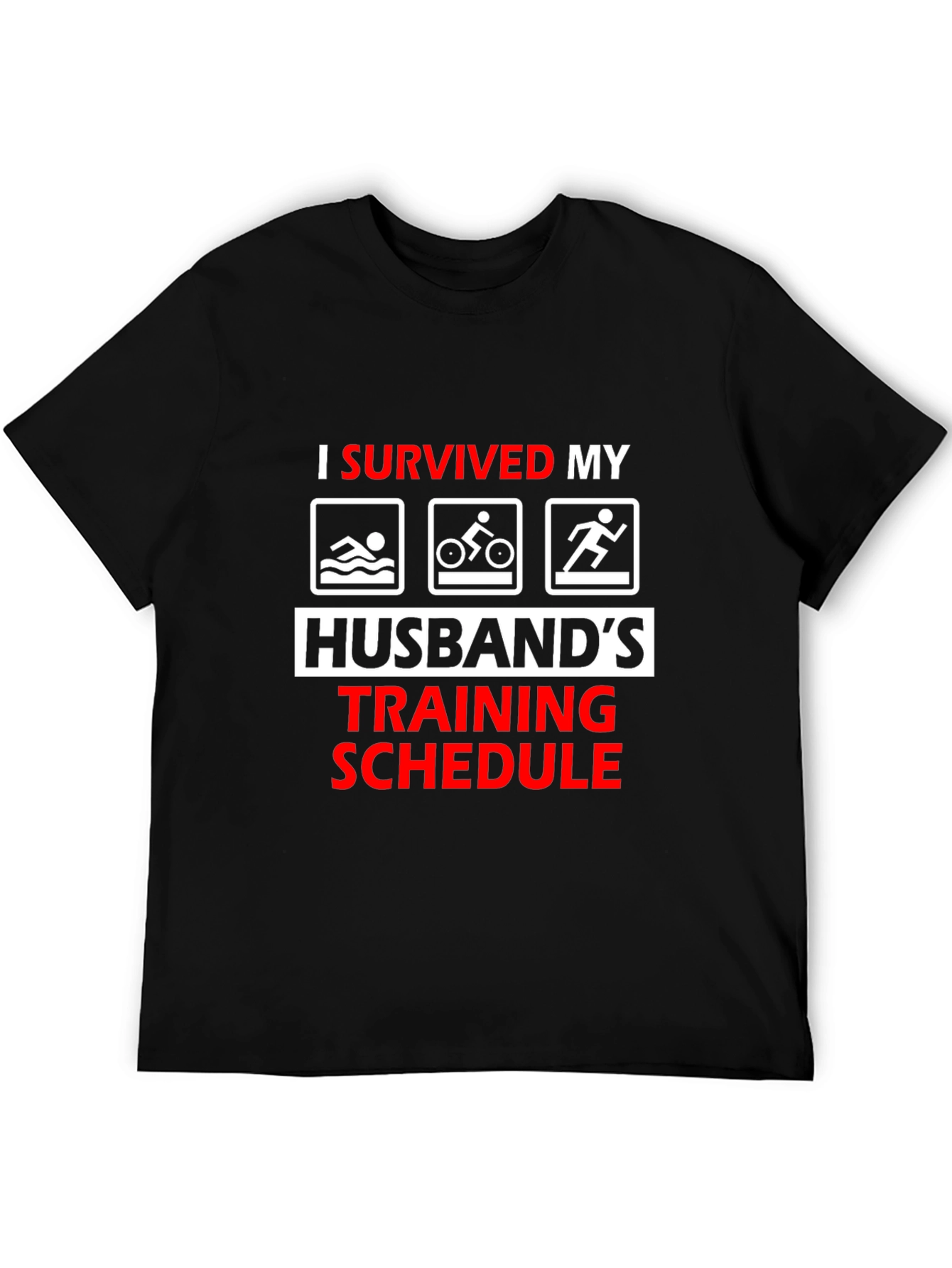 Humorous I Survived Husbands Triathlon Training T-Shirt