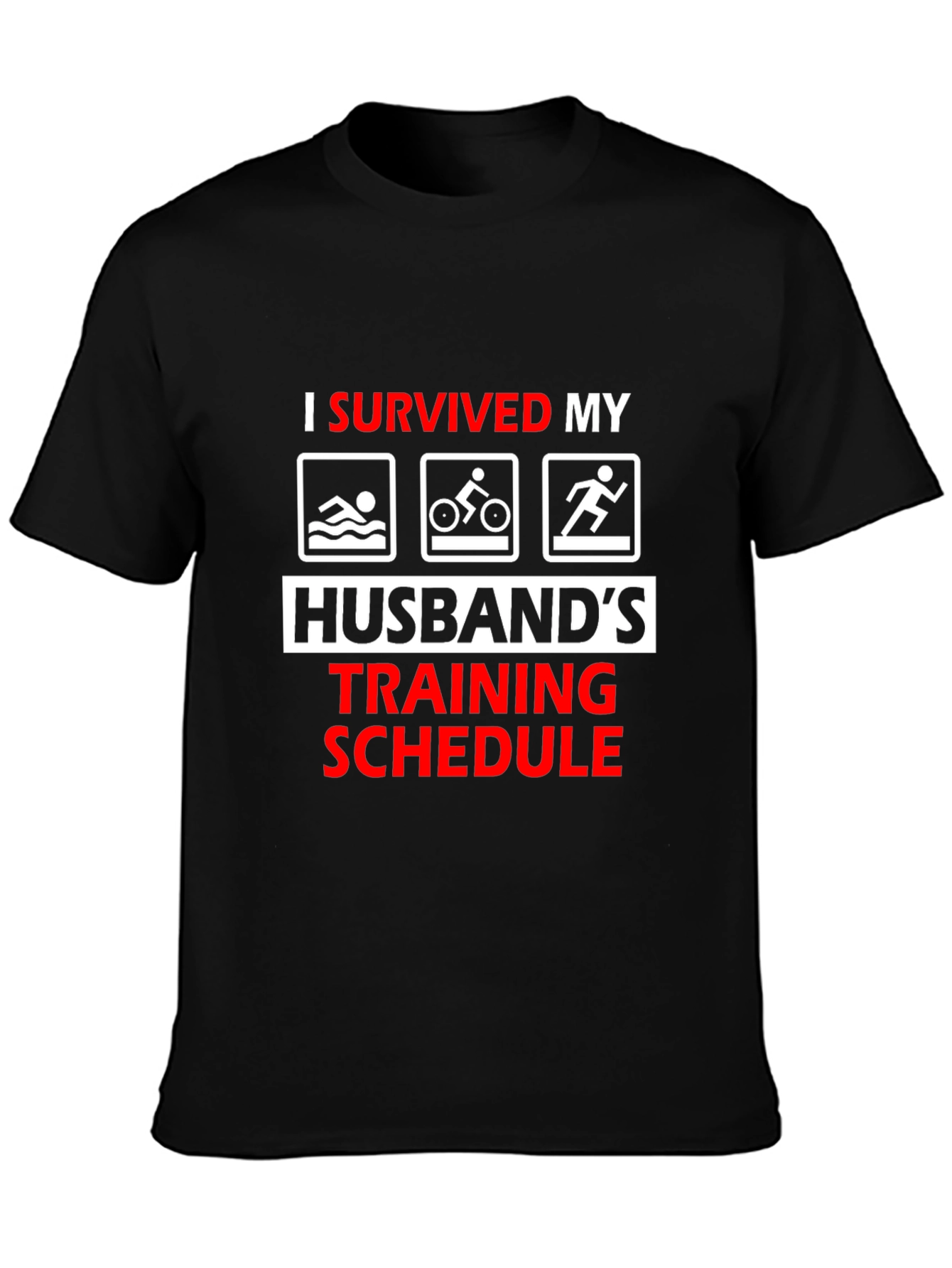 Humorous I Survived Husbands Triathlon Training T-Shirt