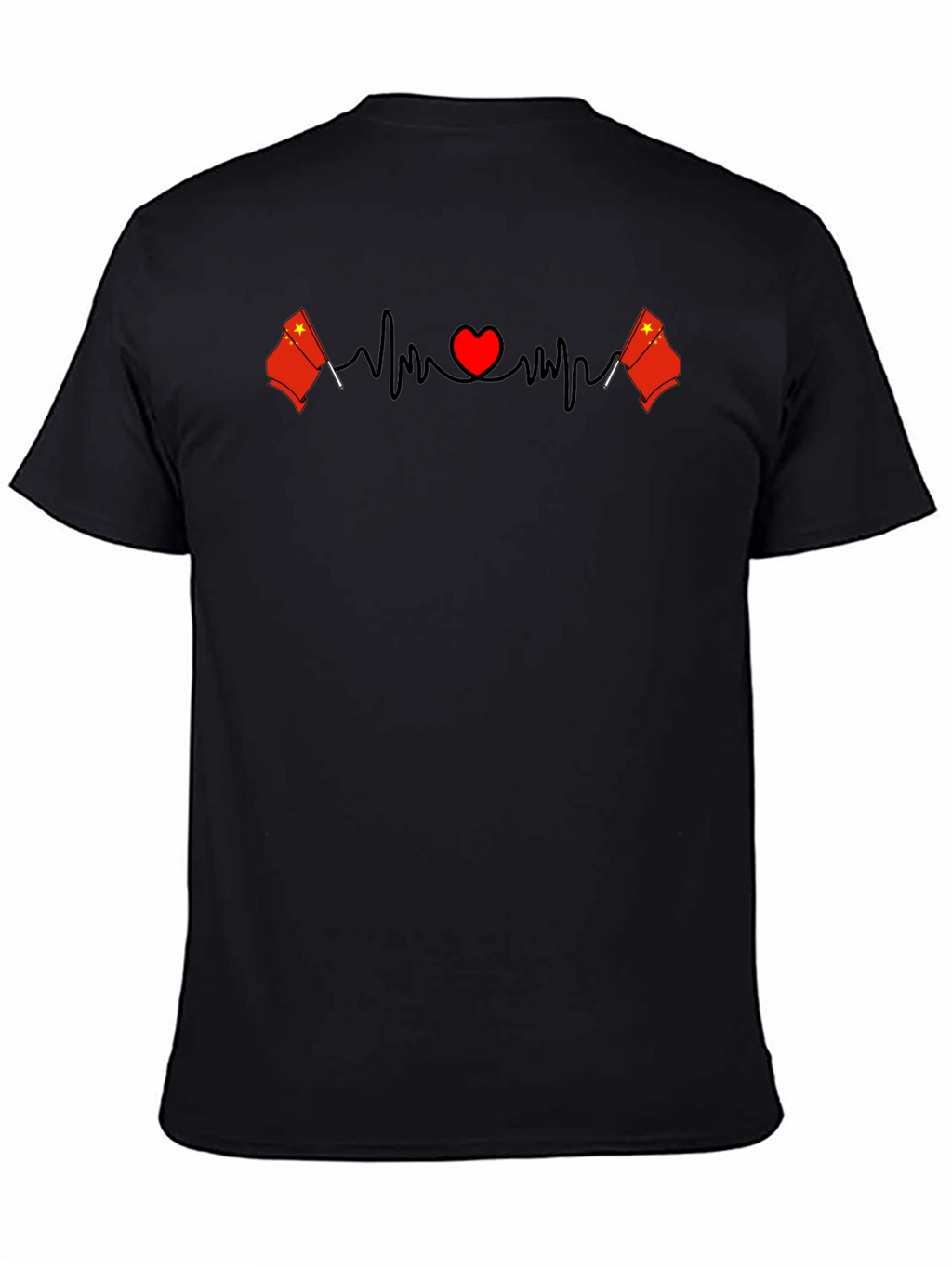 China Flag Heartbeat Graphic Print Black T-Shirt