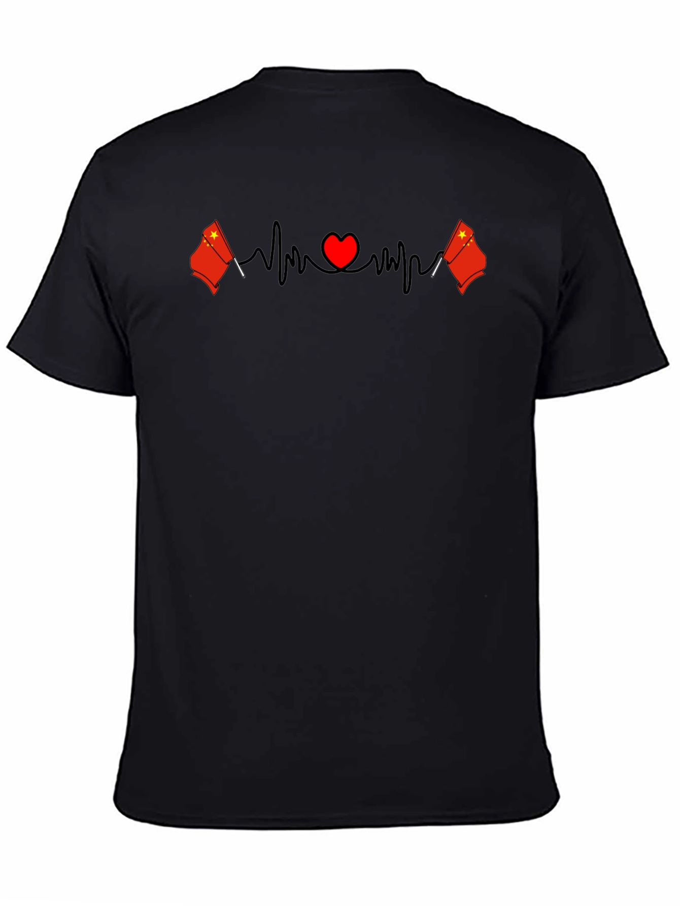 China Flag Heartbeat Graphic Print Black T-Shirt