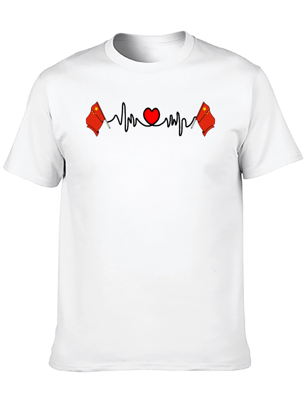 China Flag Heartbeat Graphic Print Black T-Shirt