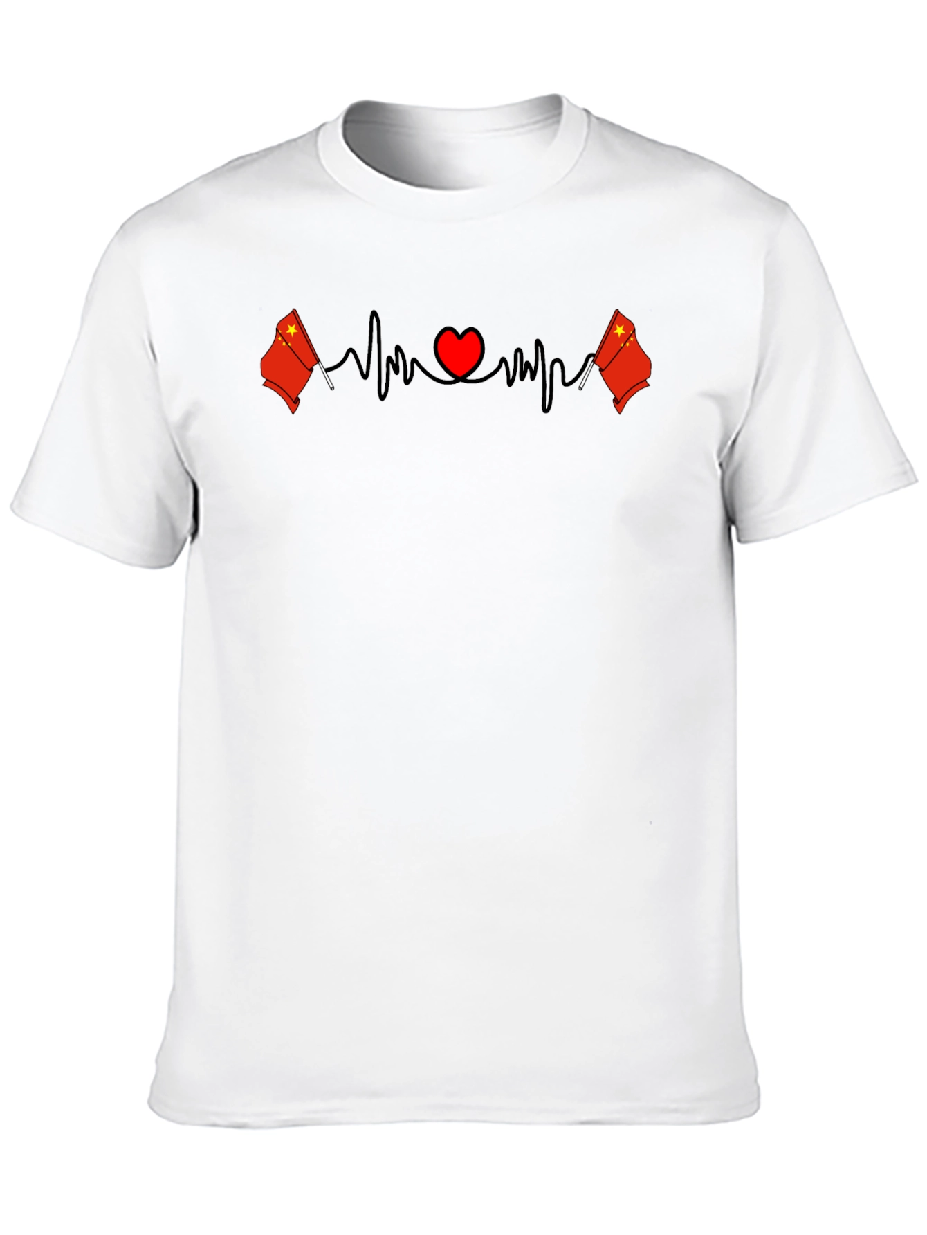 China Flag Heartbeat Graphic Print Black T-Shirt