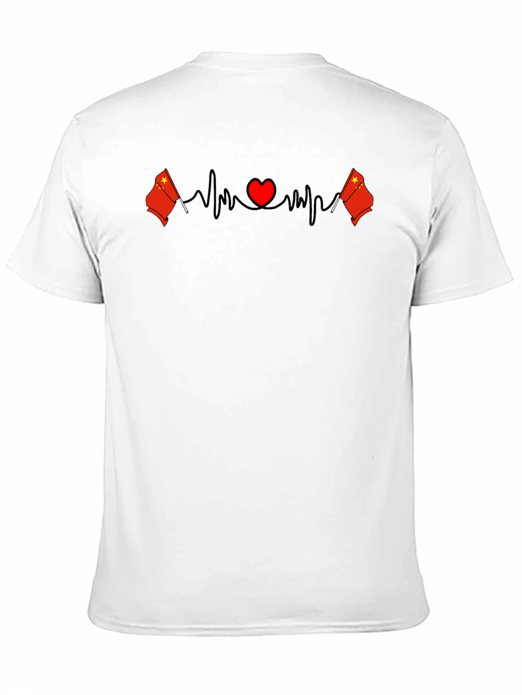 China Flag Heartbeat Graphic Print Black T-Shirt