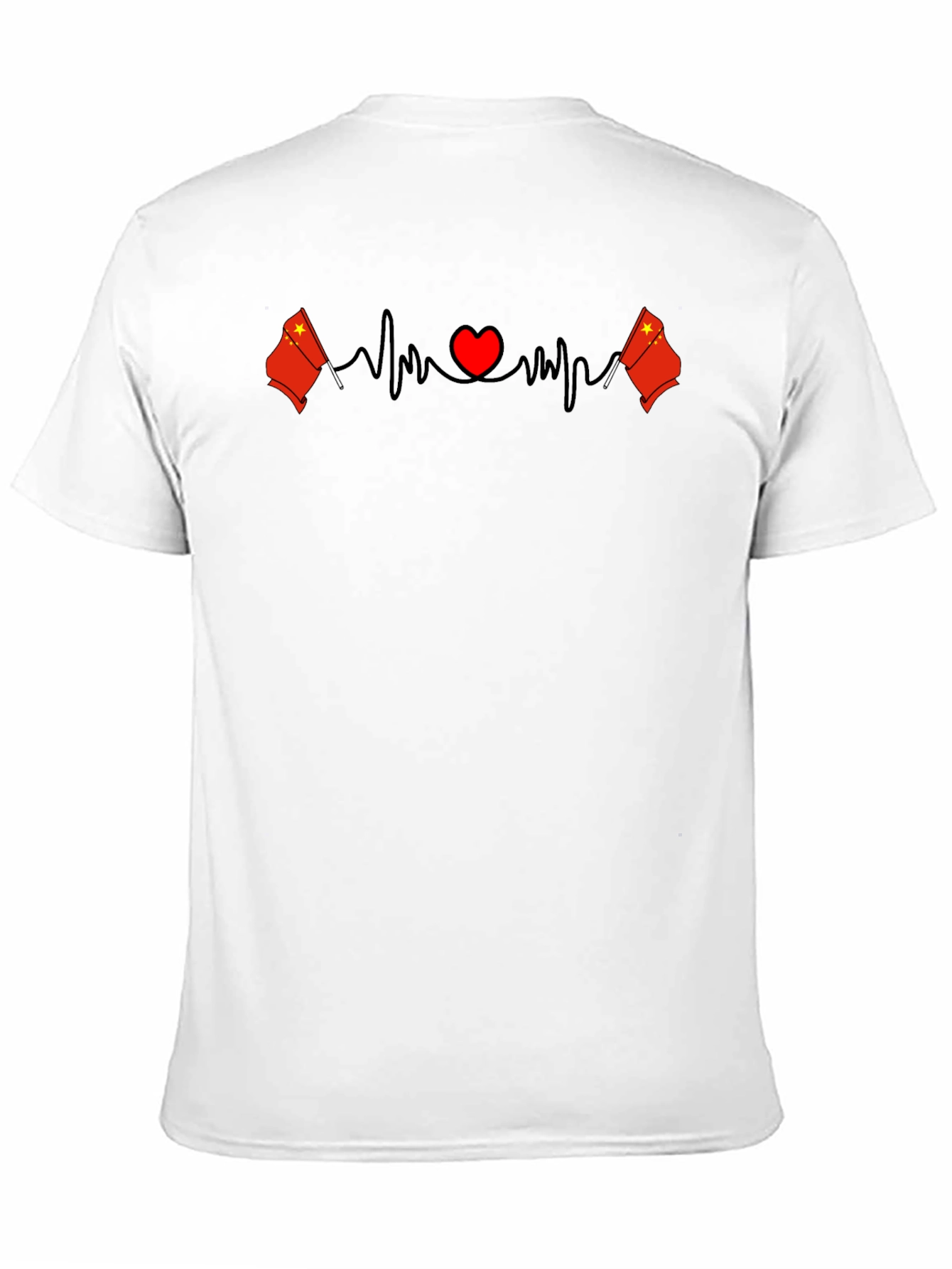 China Flag Heartbeat Graphic Print Black T-Shirt