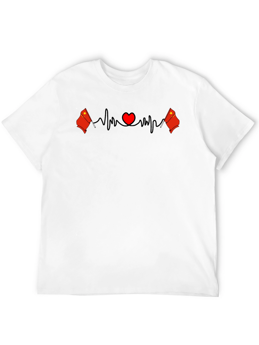 China Flag Heartbeat Graphic Print Black T-Shirt