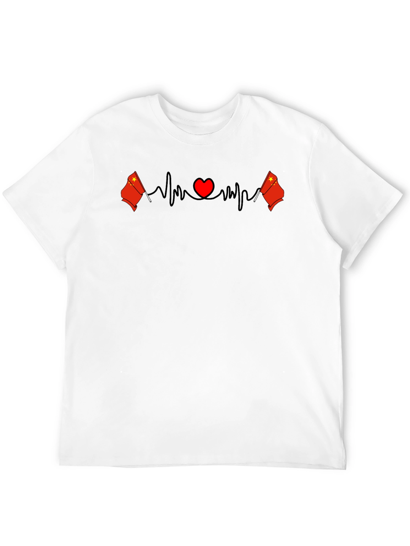 China Flag Heartbeat Graphic Print Black T-Shirt