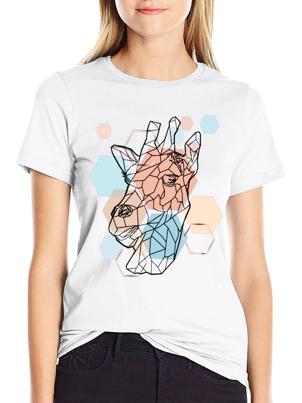 Geometric Giraffe Print Black T-Shirt