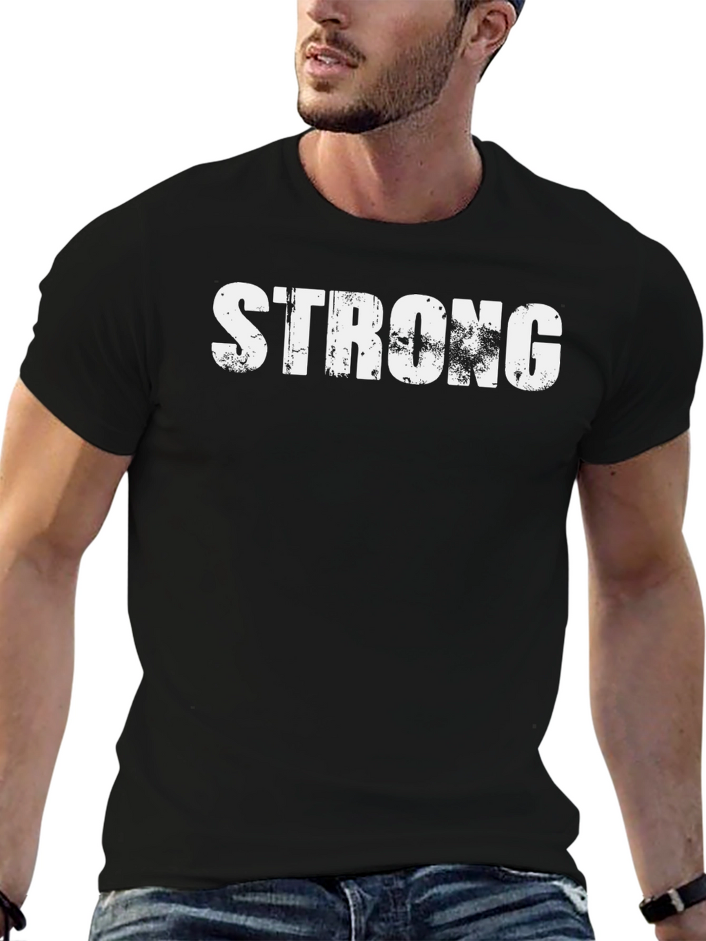 Mens Strong Graphic Print Black T-Shirt