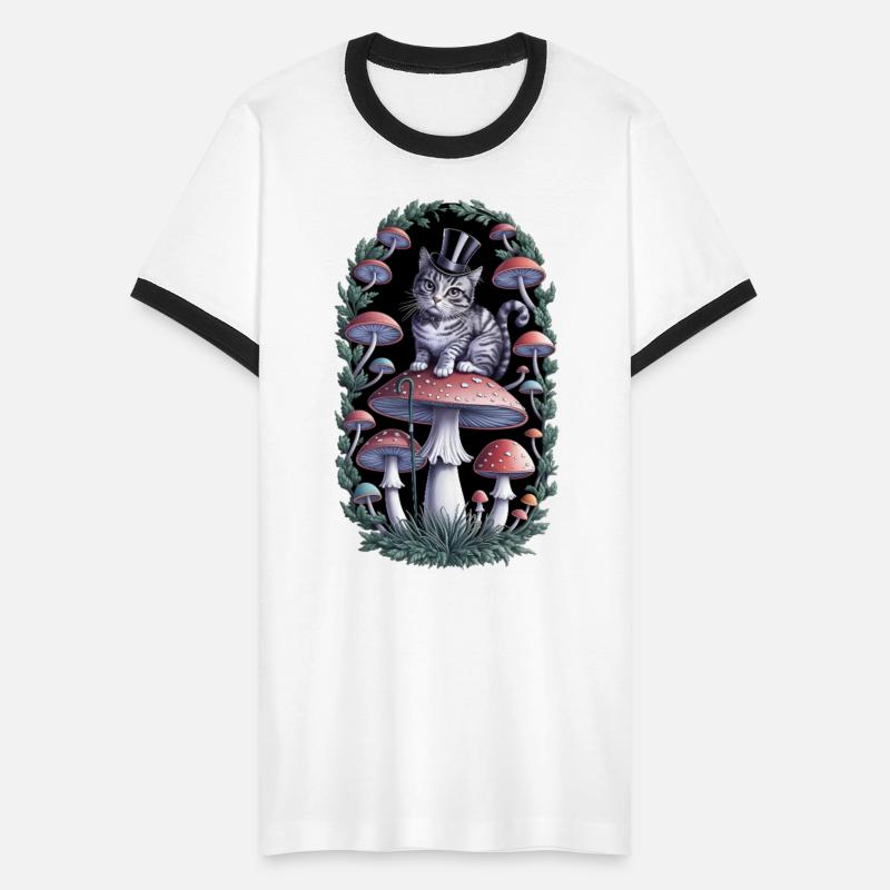 Gentleman cat hatter sitting on mushroom, black