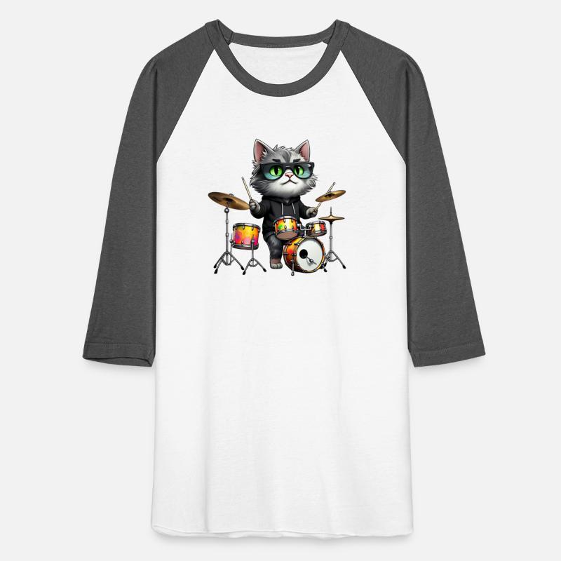 Gray Cat with Neon Drums T-Shirt