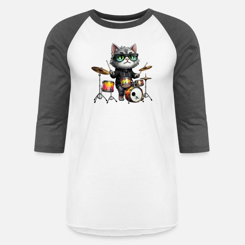 Gray Cat with Neon Drums T-Shirt