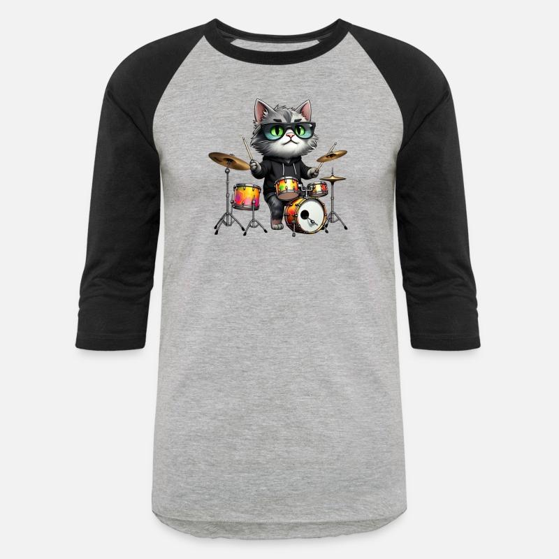 Gray Cat with Neon Drums T-Shirt