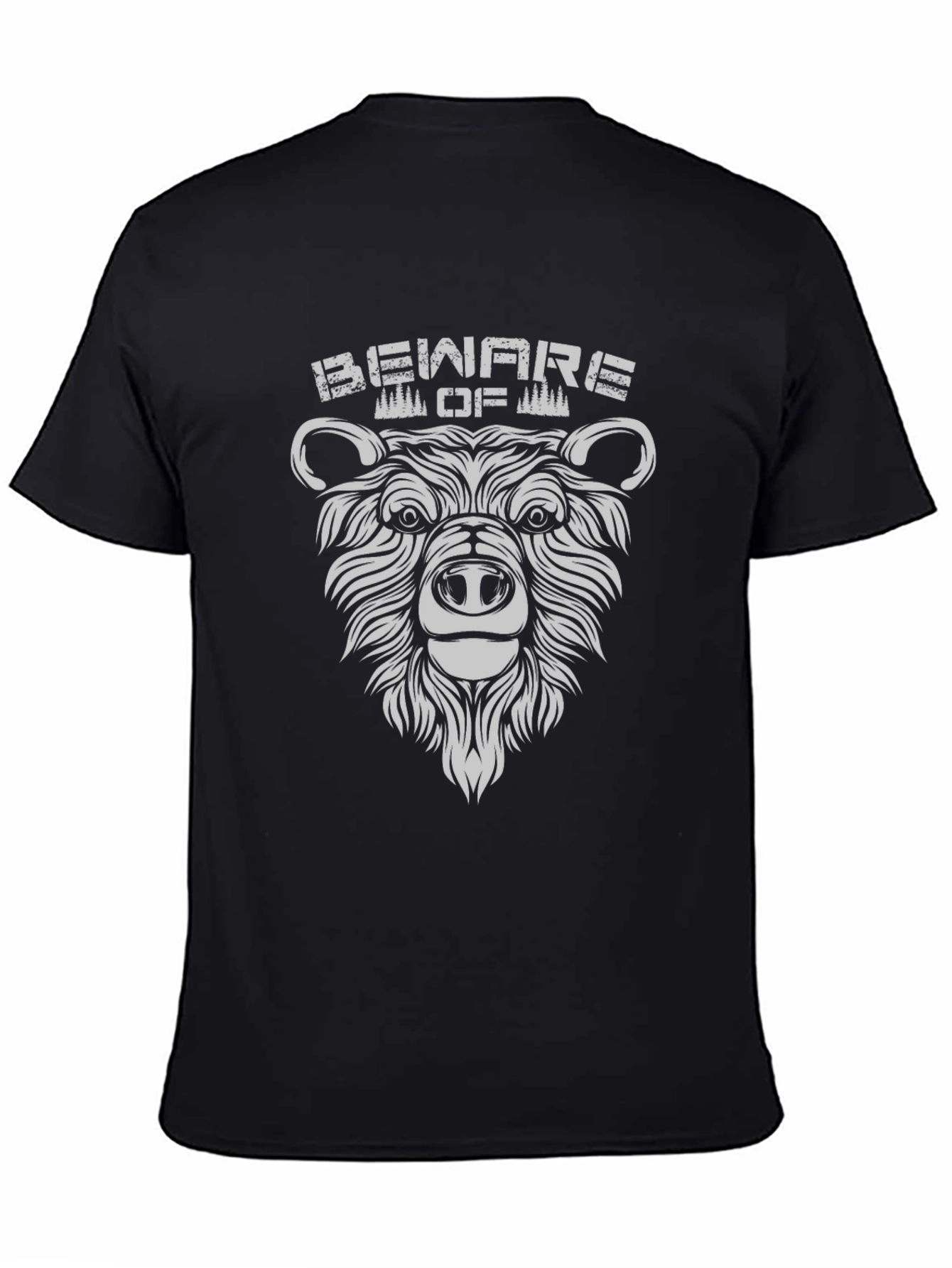 Beware of Bear Graphic Print Black T-Shirt