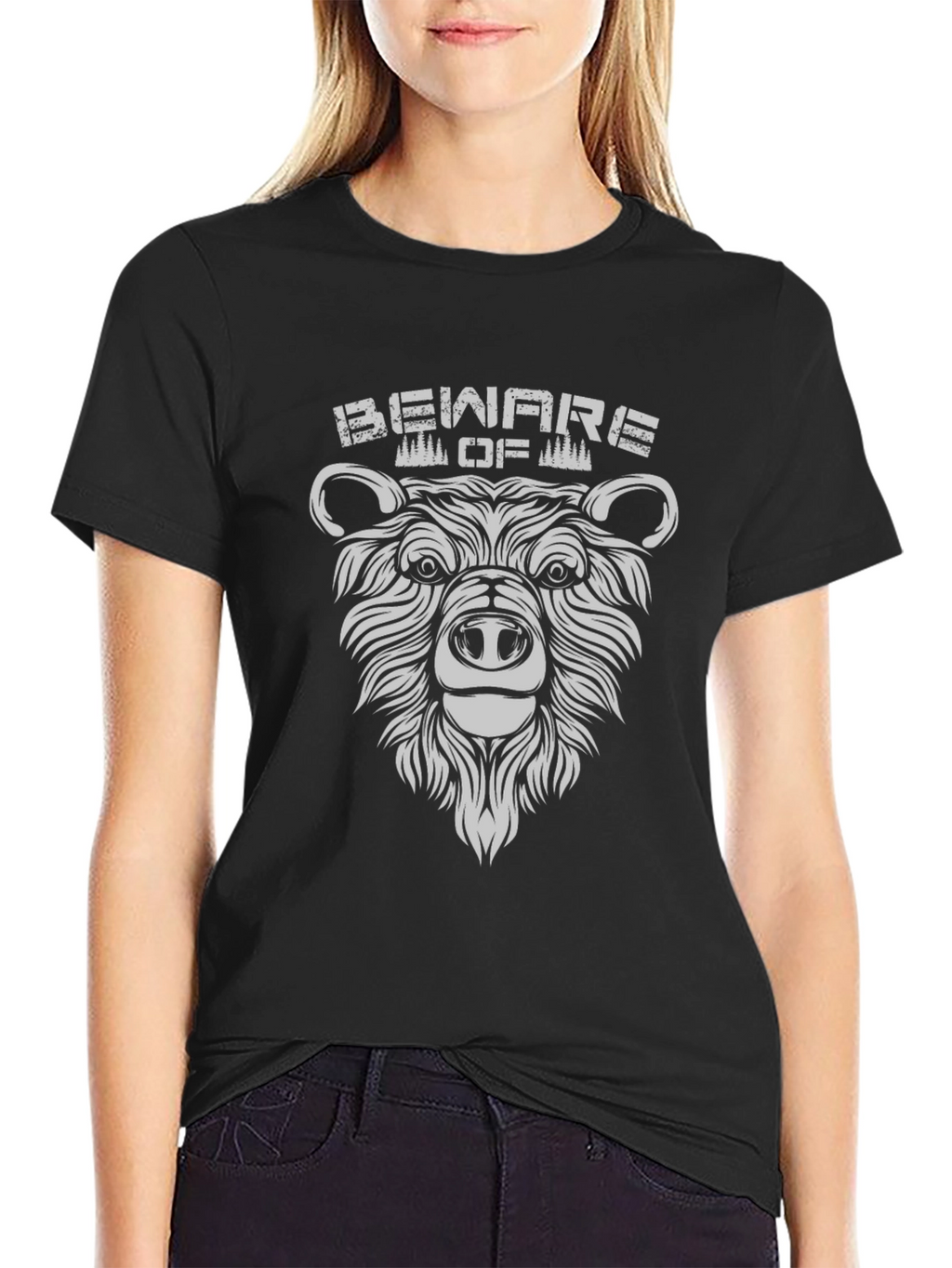 Beware of Bear Graphic Print Black T-Shirt