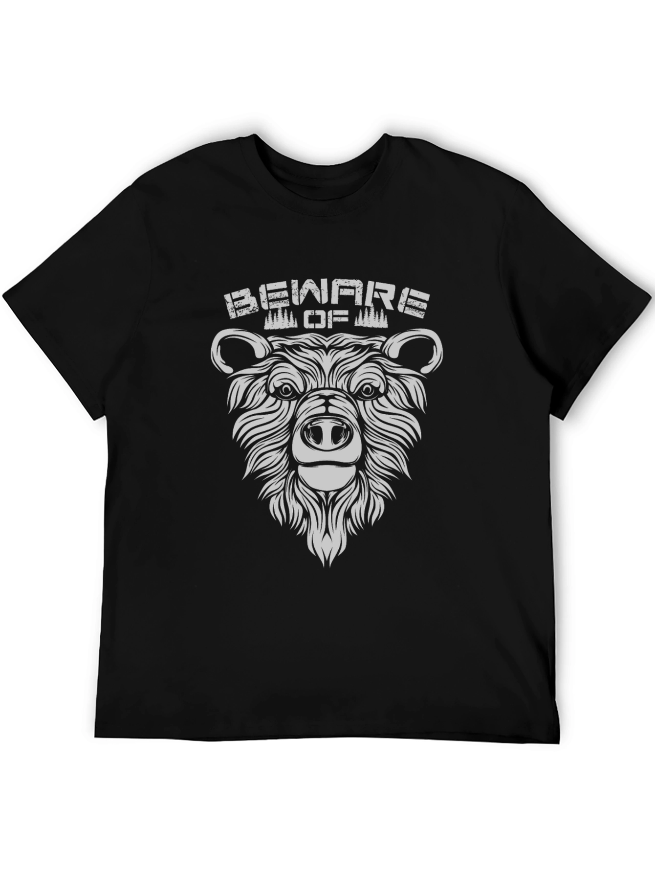 Beware of Bear Graphic Print Black T-Shirt